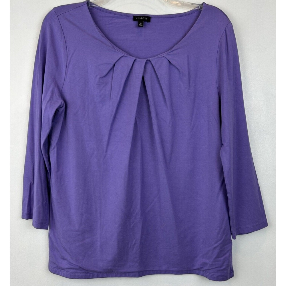 Talbots Top Womans M Pullover 3/4 Sleeves Blouse Purple Rayon Spandex